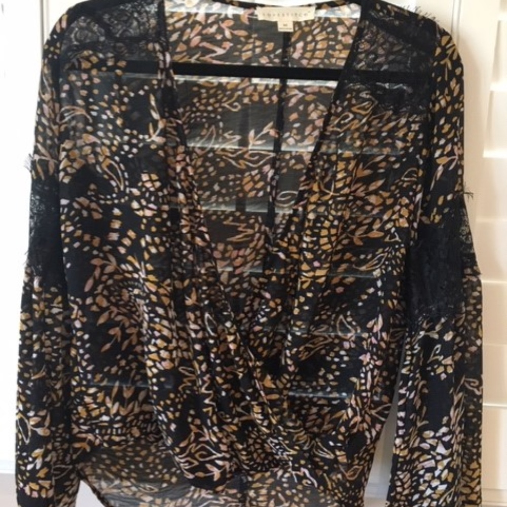 Black Floral Surplice Blouse